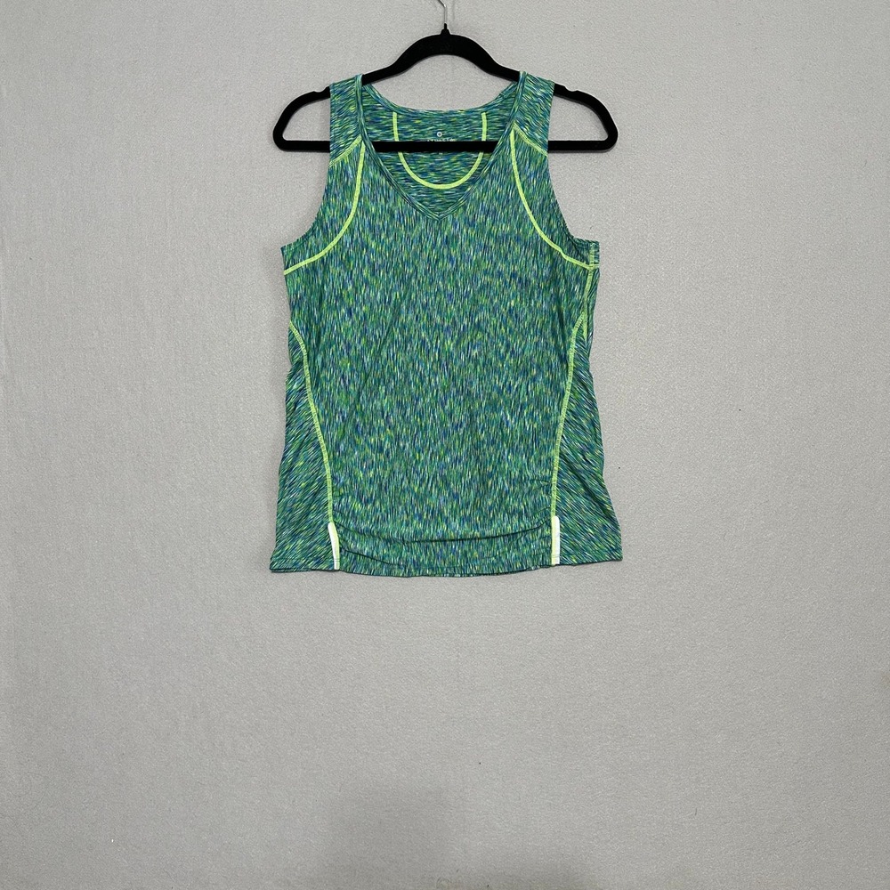 Athleta Womens Green Space Dye Active Tank Top Back Zip Pocket Size M